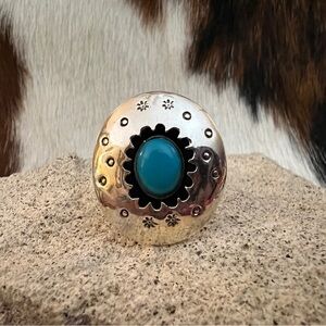 ❤️ Kingman Turquoise Shadowbox Statement Navajo Western Sterling Ring Size 9.5